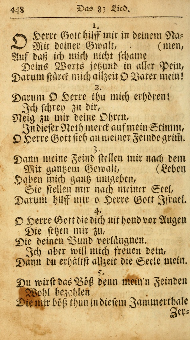 Ausbund, das ist Etliche Schöne Christliche Lieder wie sie in dem Gefängnüss zu Bassau in dem Schloß von den Schweitzer-Brüdern, und von anderen rechtgläubigen Christen hin und her gedichtet worden... page 448