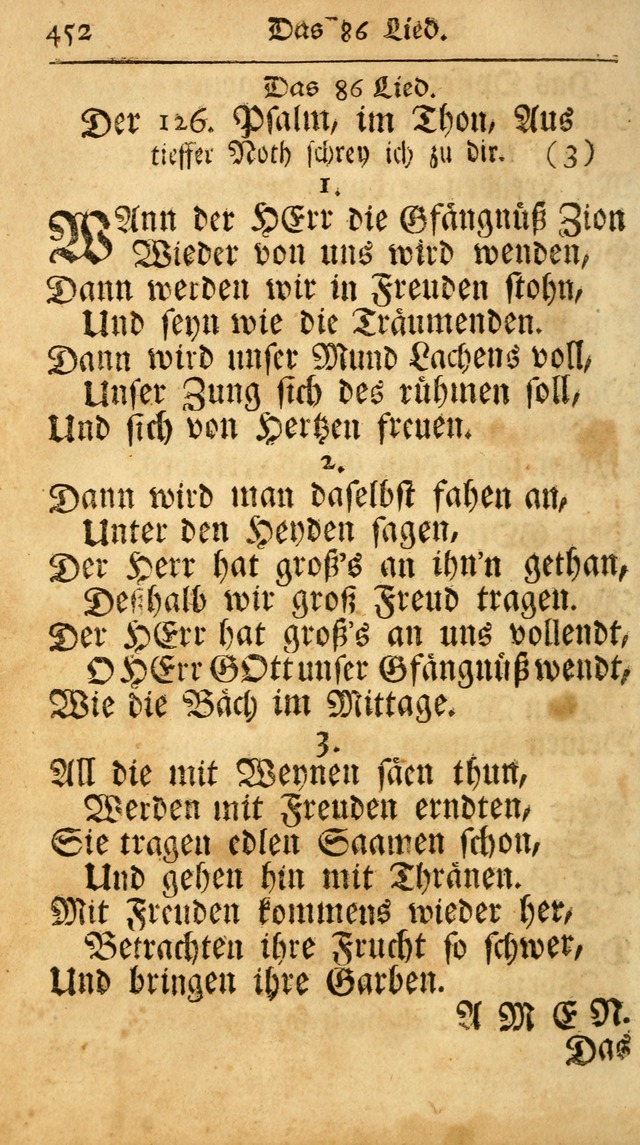 Ausbund, das ist Etliche Schöne Christliche Lieder wie sie in dem Gefängnüss zu Bassau in dem Schloß von den Schweitzer-Brüdern, und von anderen rechtgläubigen Christen hin und her gedichtet worden... page 452