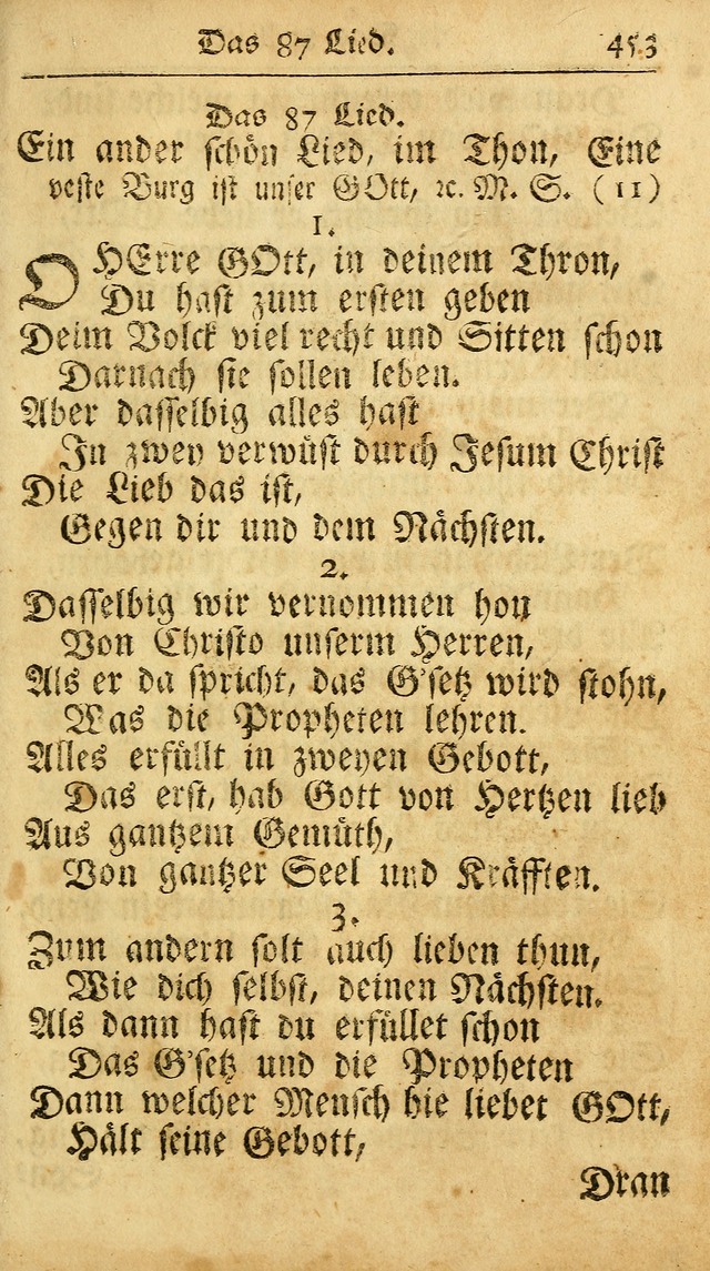 Ausbund, das ist Etliche Schöne Christliche Lieder wie sie in dem Gefängnüss zu Bassau in dem Schloß von den Schweitzer-Brüdern, und von anderen rechtgläubigen Christen hin und her gedichtet worden... page 453