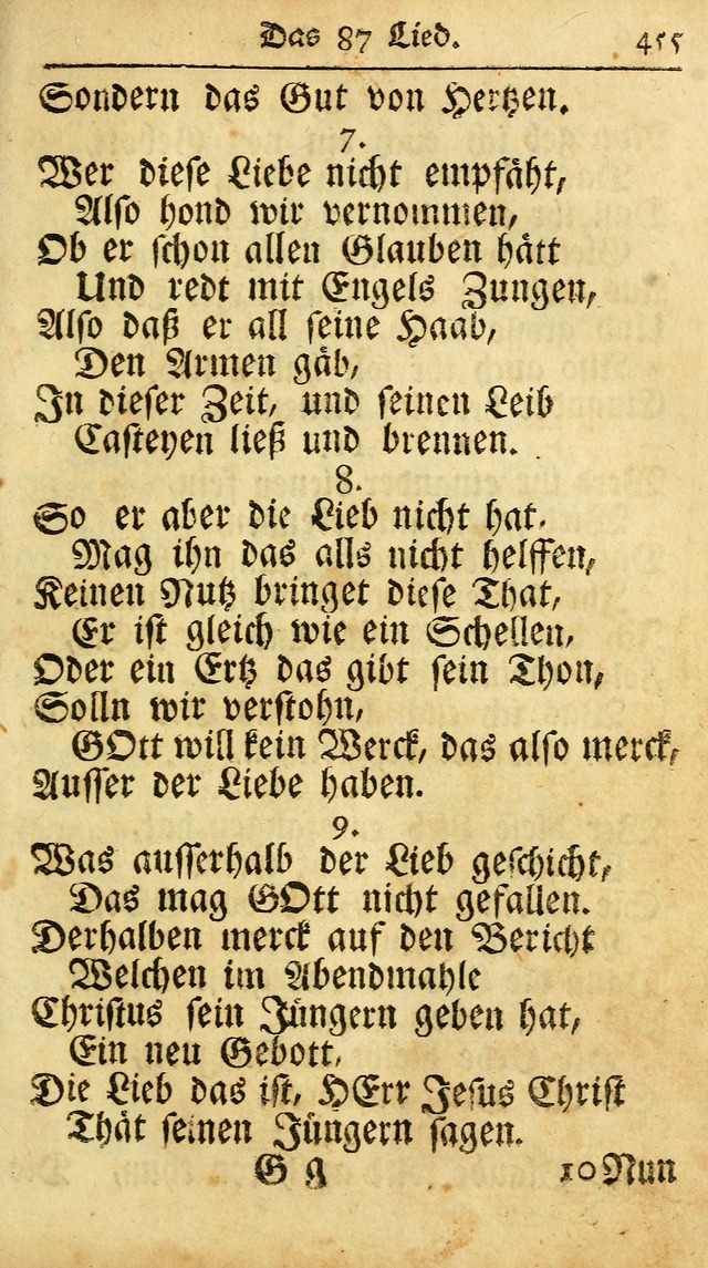 Ausbund, das ist Etliche Schöne Christliche Lieder wie sie in dem Gefängnüss zu Bassau in dem Schloß von den Schweitzer-Brüdern, und von anderen rechtgläubigen Christen hin und her gedichtet worden... page 455