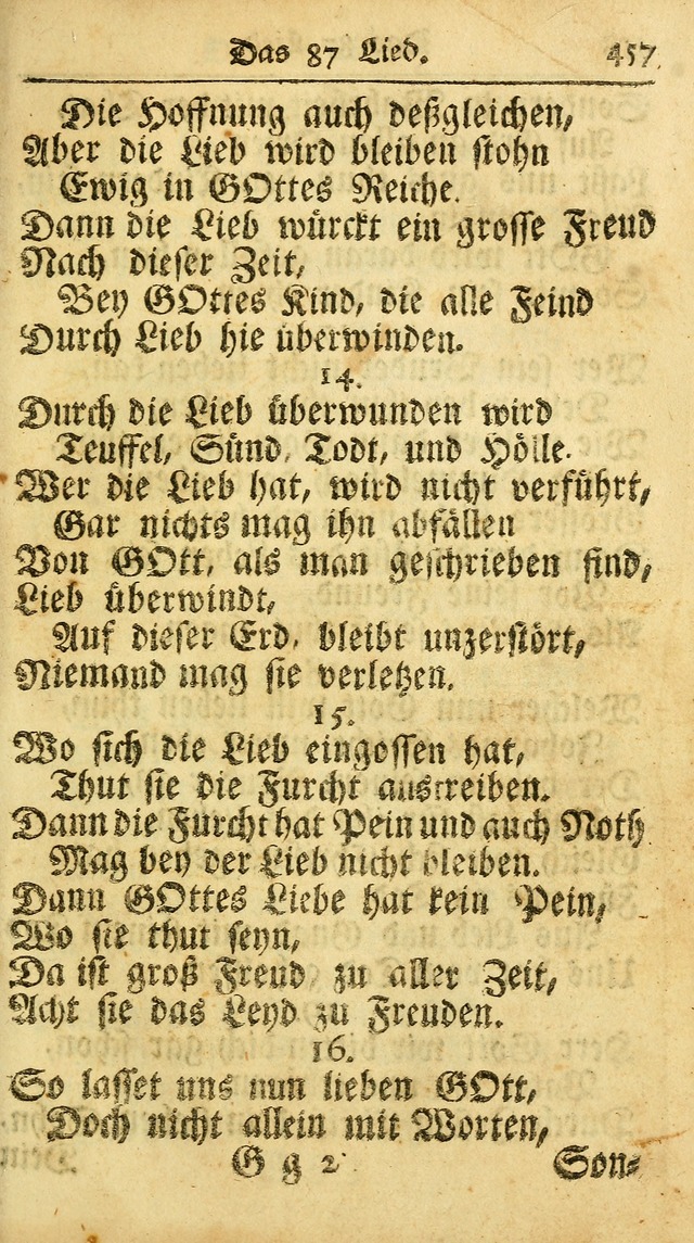 Ausbund, das ist Etliche Schöne Christliche Lieder wie sie in dem Gefängnüss zu Bassau in dem Schloß von den Schweitzer-Brüdern, und von anderen rechtgläubigen Christen hin und her gedichtet worden... page 457