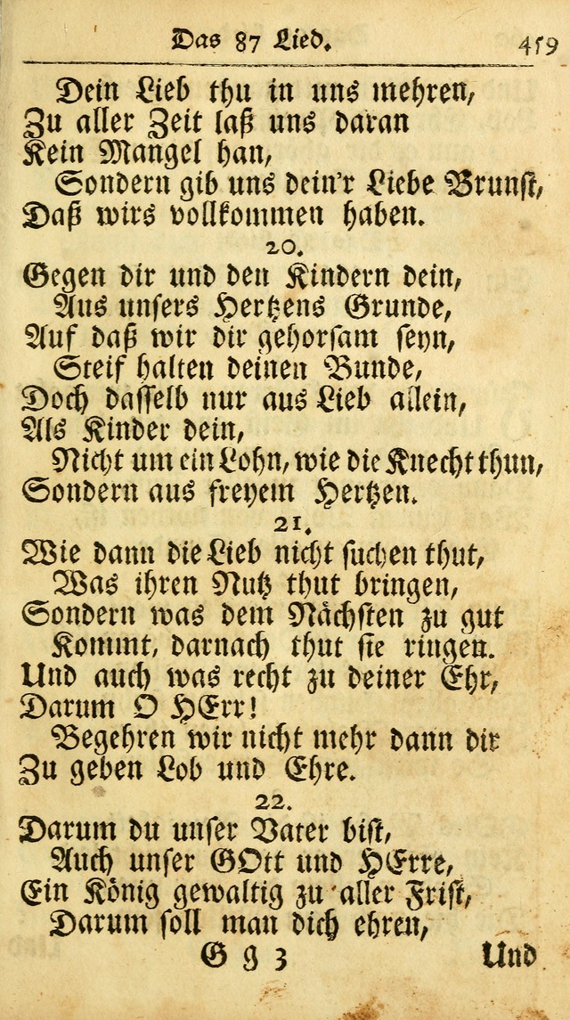 Ausbund, das ist Etliche Schöne Christliche Lieder wie sie in dem Gefängnüss zu Bassau in dem Schloß von den Schweitzer-Brüdern, und von anderen rechtgläubigen Christen hin und her gedichtet worden... page 459