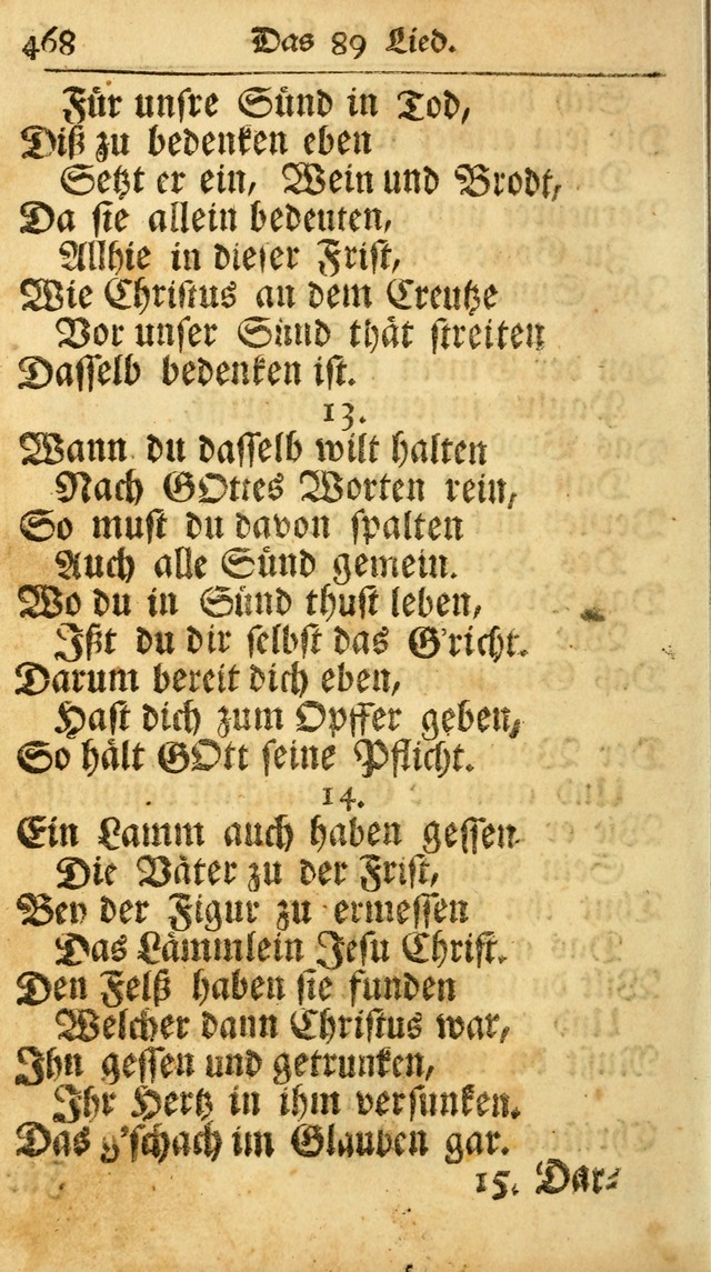 Ausbund, das ist Etliche Schöne Christliche Lieder wie sie in dem Gefängnüss zu Bassau in dem Schloß von den Schweitzer-Brüdern, und von anderen rechtgläubigen Christen hin und her gedichtet worden... page 468