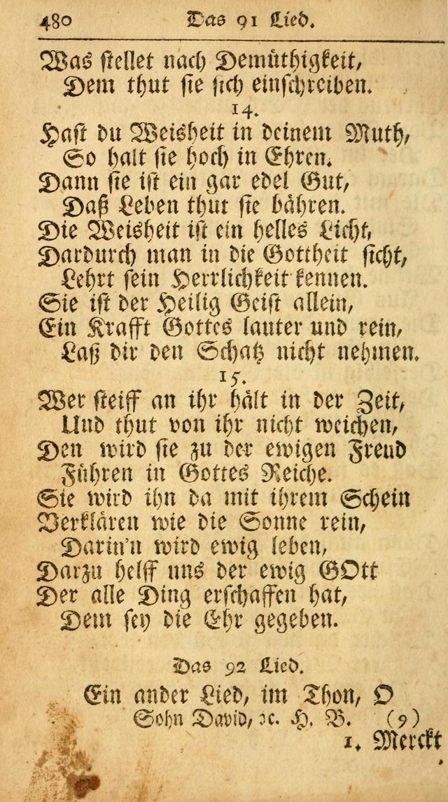 Ausbund, das ist Etliche Schöne Christliche Lieder wie sie in dem Gefängnüss zu Bassau in dem Schloß von den Schweitzer-Brüdern, und von anderen rechtgläubigen Christen hin und her gedichtet worden... page 480