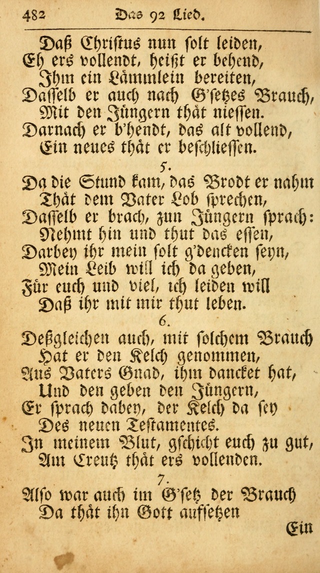 Ausbund, das ist Etliche Schöne Christliche Lieder wie sie in dem Gefängnüss zu Bassau in dem Schloß von den Schweitzer-Brüdern, und von anderen rechtgläubigen Christen hin und her gedichtet worden... page 482