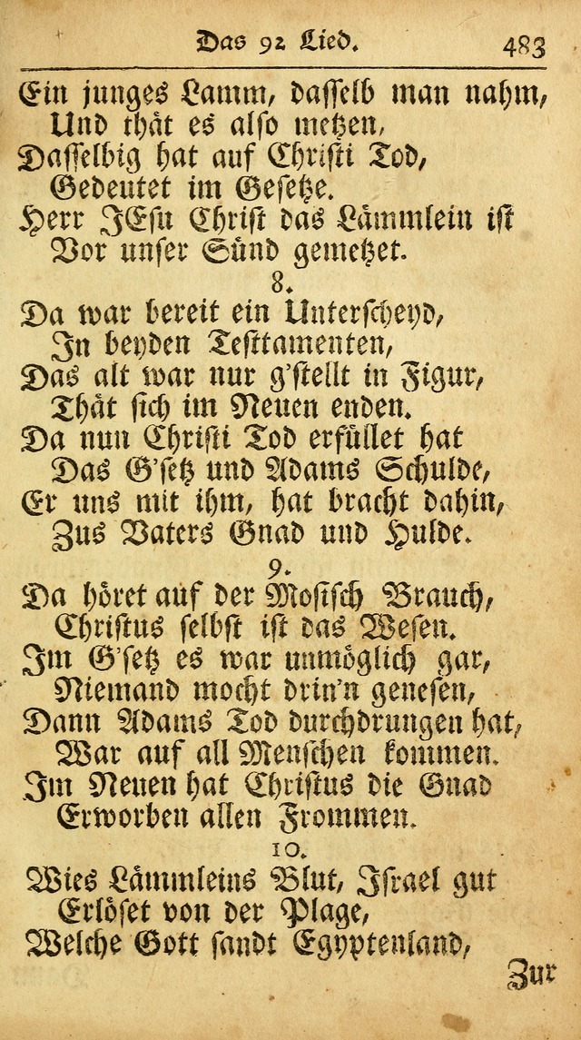 Ausbund, das ist Etliche Schöne Christliche Lieder wie sie in dem Gefängnüss zu Bassau in dem Schloß von den Schweitzer-Brüdern, und von anderen rechtgläubigen Christen hin und her gedichtet worden... page 483