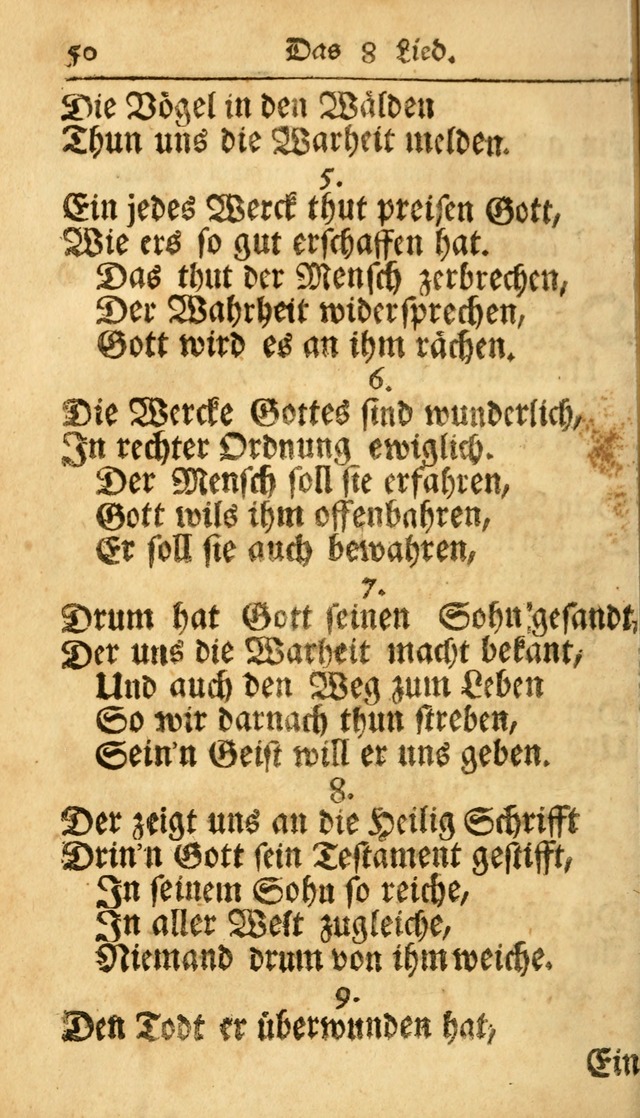 Ausbund, das ist Etliche Schöne Christliche Lieder wie sie in dem Gefängnüss zu Bassau in dem Schloß von den Schweitzer-Brüdern, und von anderen rechtgläubigen Christen hin und her gedichtet worden... page 50