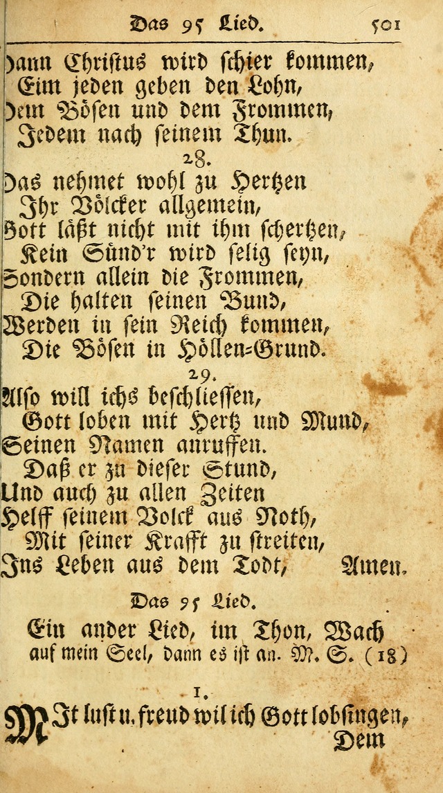 Ausbund, das ist Etliche Schöne Christliche Lieder wie sie in dem Gefängnüss zu Bassau in dem Schloß von den Schweitzer-Brüdern, und von anderen rechtgläubigen Christen hin und her gedichtet worden... page 501