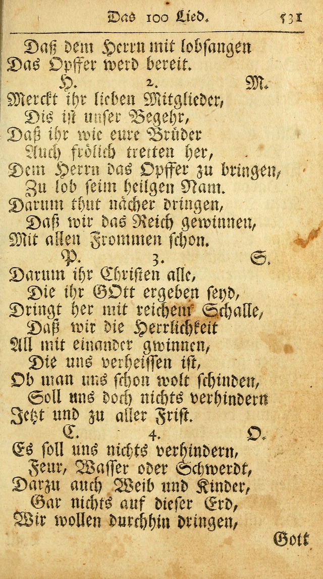 Ausbund, das ist Etliche Schöne Christliche Lieder wie sie in dem Gefängnüss zu Bassau in dem Schloß von den Schweitzer-Brüdern, und von anderen rechtgläubigen Christen hin und her gedichtet worden... page 531