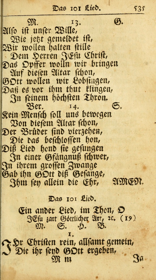 Ausbund, das ist Etliche Schöne Christliche Lieder wie sie in dem Gefängnüss zu Bassau in dem Schloß von den Schweitzer-Brüdern, und von anderen rechtgläubigen Christen hin und her gedichtet worden... page 535