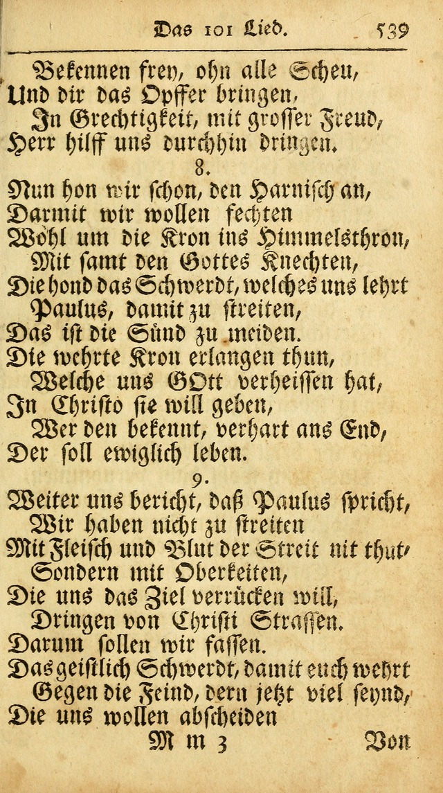 Ausbund, das ist Etliche Schöne Christliche Lieder wie sie in dem Gefängnüss zu Bassau in dem Schloß von den Schweitzer-Brüdern, und von anderen rechtgläubigen Christen hin und her gedichtet worden... page 539