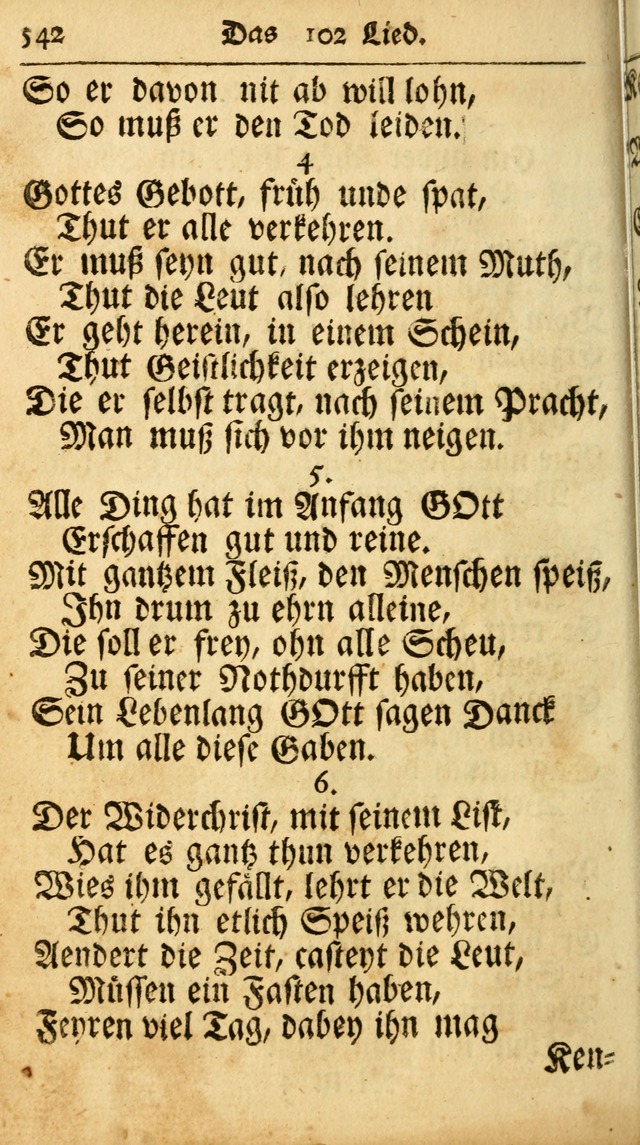 Ausbund, das ist Etliche Schöne Christliche Lieder wie sie in dem Gefängnüss zu Bassau in dem Schloß von den Schweitzer-Brüdern, und von anderen rechtgläubigen Christen hin und her gedichtet worden... page 542