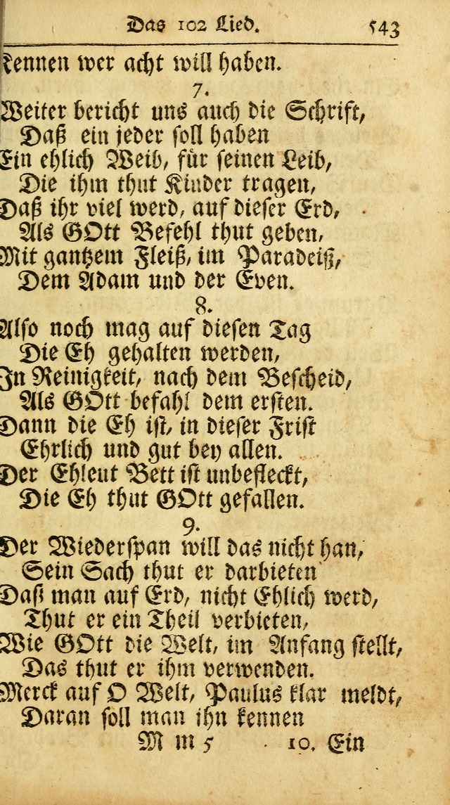 Ausbund, das ist Etliche Schöne Christliche Lieder wie sie in dem Gefängnüss zu Bassau in dem Schloß von den Schweitzer-Brüdern, und von anderen rechtgläubigen Christen hin und her gedichtet worden... page 543