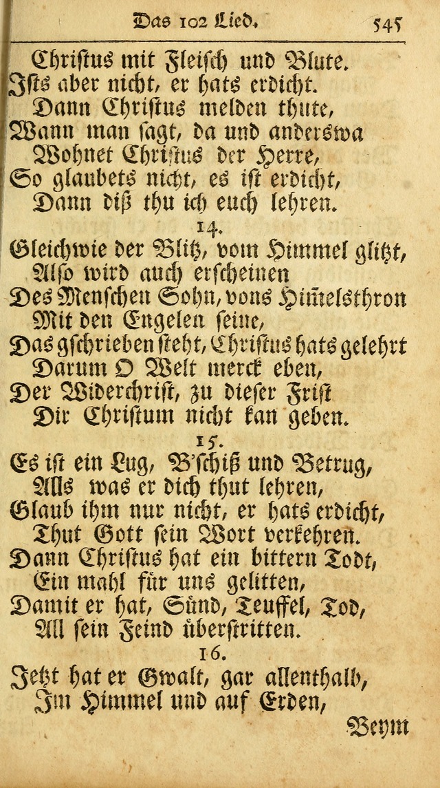 Ausbund, das ist Etliche Schöne Christliche Lieder wie sie in dem Gefängnüss zu Bassau in dem Schloß von den Schweitzer-Brüdern, und von anderen rechtgläubigen Christen hin und her gedichtet worden... page 545