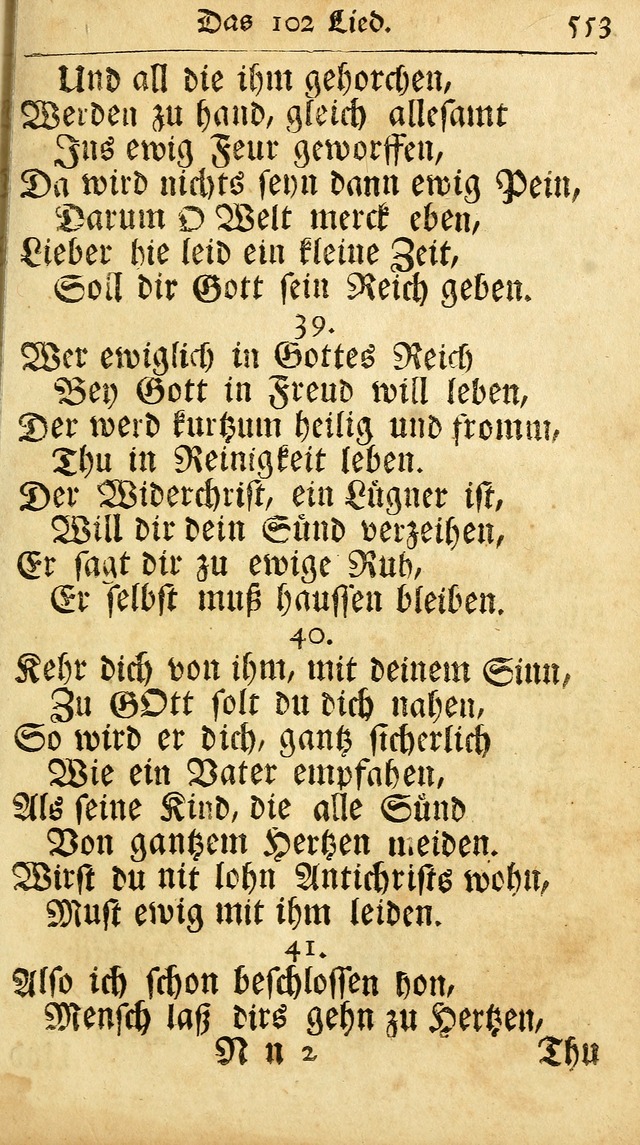 Ausbund, das ist Etliche Schöne Christliche Lieder wie sie in dem Gefängnüss zu Bassau in dem Schloß von den Schweitzer-Brüdern, und von anderen rechtgläubigen Christen hin und her gedichtet worden... page 553