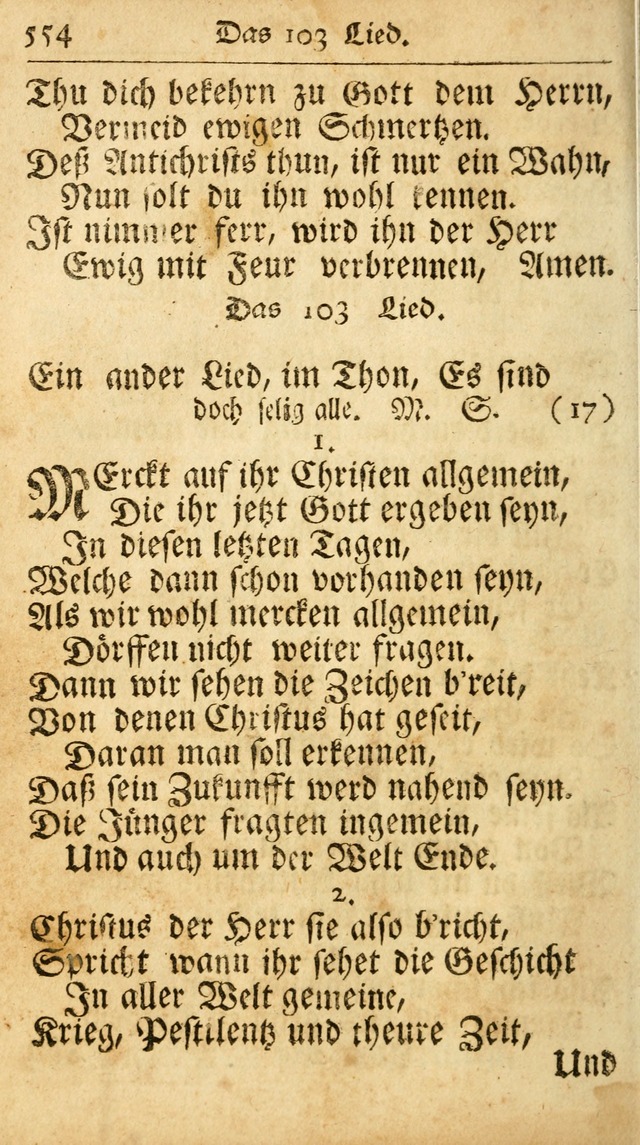 Ausbund, das ist Etliche Schöne Christliche Lieder wie sie in dem Gefängnüss zu Bassau in dem Schloß von den Schweitzer-Brüdern, und von anderen rechtgläubigen Christen hin und her gedichtet worden... page 554