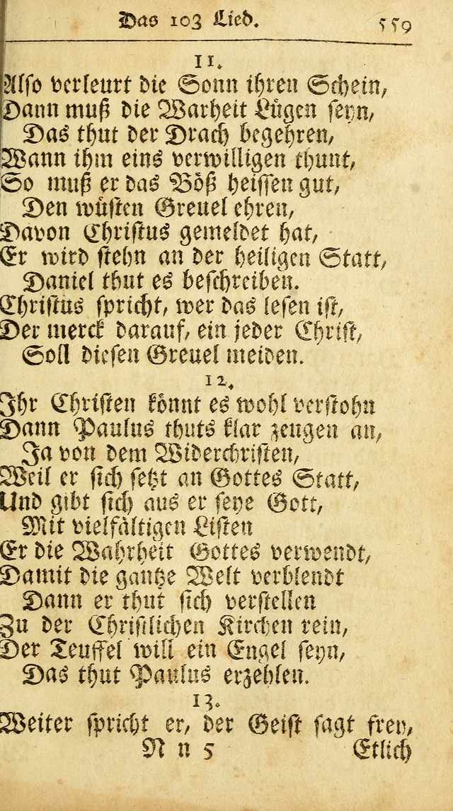 Ausbund, das ist Etliche Schöne Christliche Lieder wie sie in dem Gefängnüss zu Bassau in dem Schloß von den Schweitzer-Brüdern, und von anderen rechtgläubigen Christen hin und her gedichtet worden... page 559