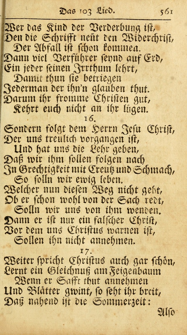 Ausbund, das ist Etliche Schöne Christliche Lieder wie sie in dem Gefängnüss zu Bassau in dem Schloß von den Schweitzer-Brüdern, und von anderen rechtgläubigen Christen hin und her gedichtet worden... page 561