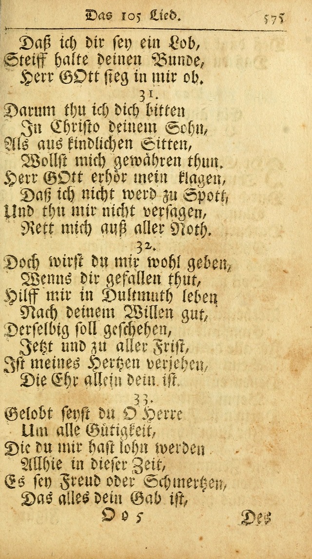 Ausbund, das ist Etliche Schöne Christliche Lieder wie sie in dem Gefängnüss zu Bassau in dem Schloß von den Schweitzer-Brüdern, und von anderen rechtgläubigen Christen hin und her gedichtet worden... page 575