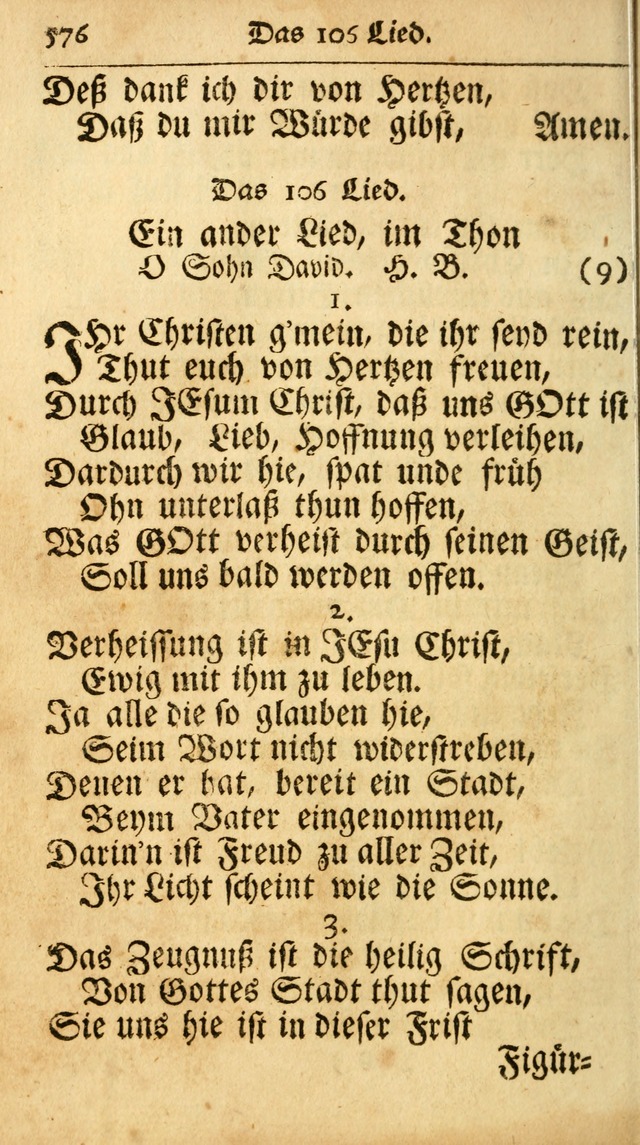 Ausbund, das ist Etliche Schöne Christliche Lieder wie sie in dem Gefängnüss zu Bassau in dem Schloß von den Schweitzer-Brüdern, und von anderen rechtgläubigen Christen hin und her gedichtet worden... page 576