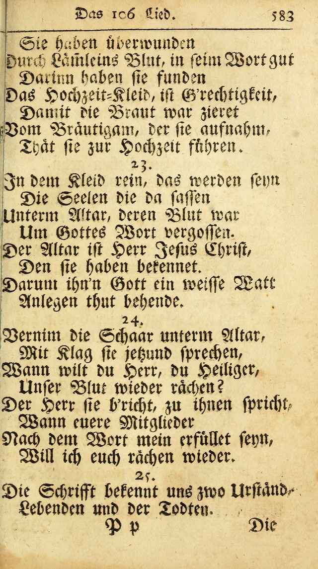 Ausbund, das ist Etliche Schöne Christliche Lieder wie sie in dem Gefängnüss zu Bassau in dem Schloß von den Schweitzer-Brüdern, und von anderen rechtgläubigen Christen hin und her gedichtet worden... page 583