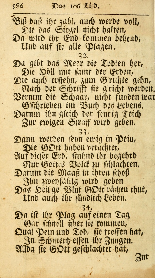 Ausbund, das ist Etliche Schöne Christliche Lieder wie sie in dem Gefängnüss zu Bassau in dem Schloß von den Schweitzer-Brüdern, und von anderen rechtgläubigen Christen hin und her gedichtet worden... page 586