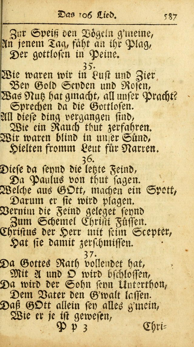 Ausbund, das ist Etliche Schöne Christliche Lieder wie sie in dem Gefängnüss zu Bassau in dem Schloß von den Schweitzer-Brüdern, und von anderen rechtgläubigen Christen hin und her gedichtet worden... page 587