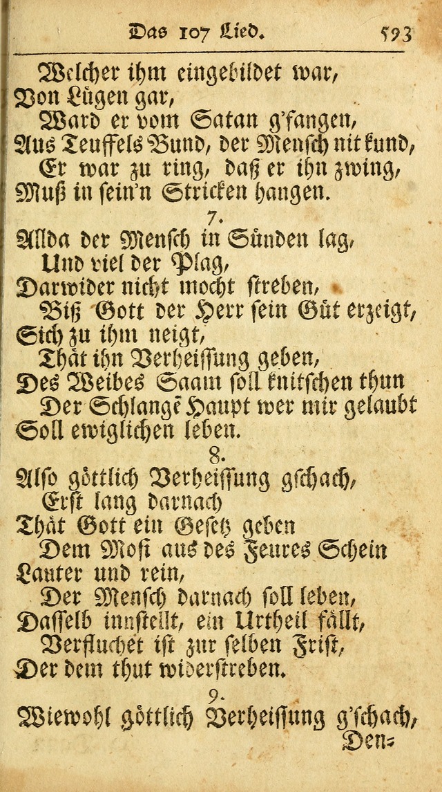 Ausbund, das ist Etliche Schöne Christliche Lieder wie sie in dem Gefängnüss zu Bassau in dem Schloß von den Schweitzer-Brüdern, und von anderen rechtgläubigen Christen hin und her gedichtet worden... page 593