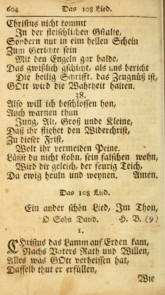 Ausbund, das ist Etliche Schöne Christliche Lieder wie sie in dem Gefängnüss zu Bassau in dem Schloß von den Schweitzer-Brüdern, und von anderen rechtgläubigen Christen hin und her gedichtet worden... page 604