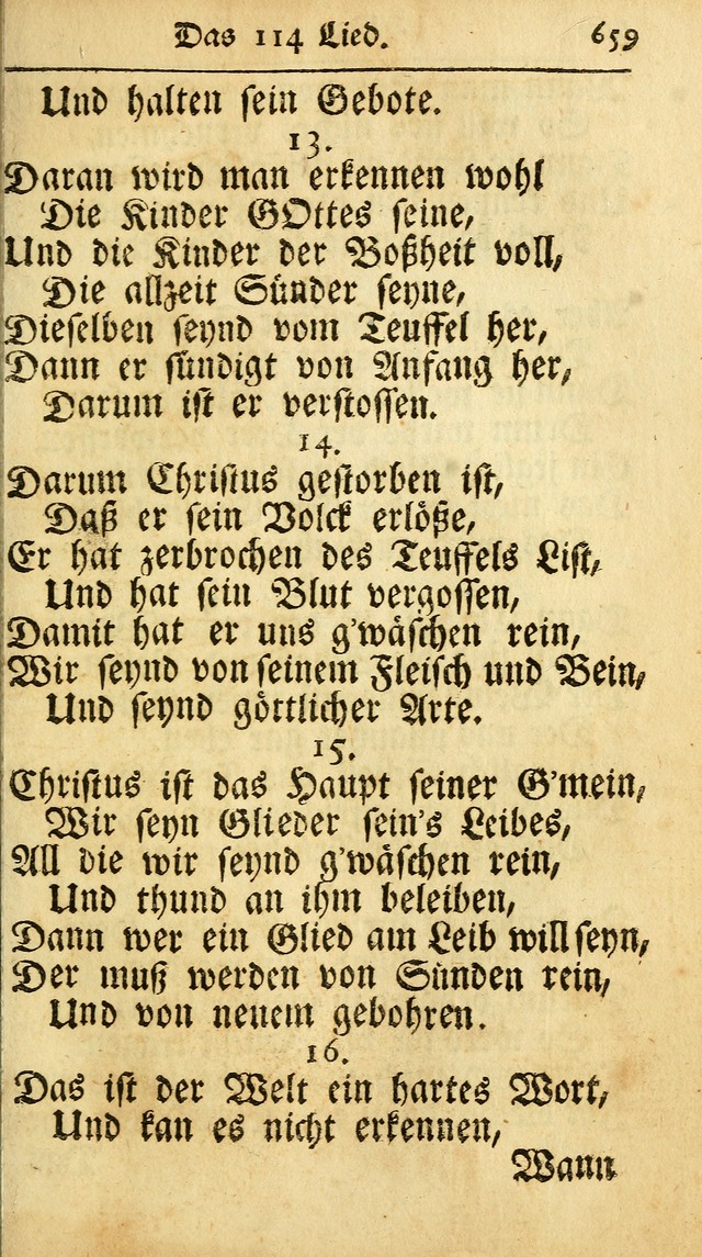 Ausbund, das ist Etliche Schöne Christliche Lieder wie sie in dem Gefängnüss zu Bassau in dem Schloß von den Schweitzer-Brüdern, und von anderen rechtgläubigen Christen hin und her gedichtet worden... page 659