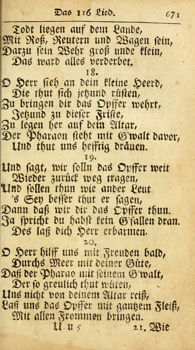 Ausbund, das ist Etliche Schöne Christliche Lieder wie sie in dem Gefängnüss zu Bassau in dem Schloß von den Schweitzer-Brüdern, und von anderen rechtgläubigen Christen hin und her gedichtet worden... page 671