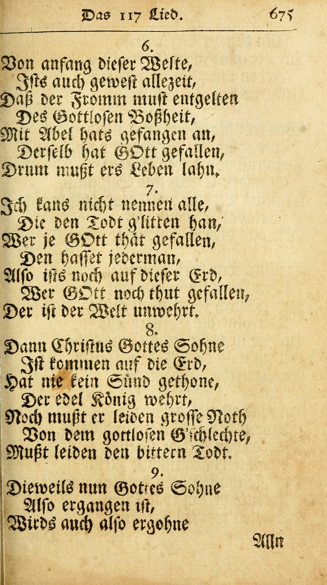 Ausbund, das ist Etliche Schöne Christliche Lieder wie sie in dem Gefängnüss zu Bassau in dem Schloß von den Schweitzer-Brüdern, und von anderen rechtgläubigen Christen hin und her gedichtet worden... page 675