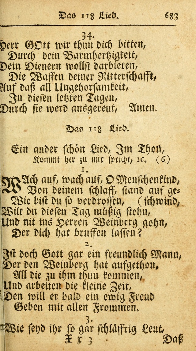 Ausbund, das ist Etliche Schöne Christliche Lieder wie sie in dem Gefängnüss zu Bassau in dem Schloß von den Schweitzer-Brüdern, und von anderen rechtgläubigen Christen hin und her gedichtet worden... page 683