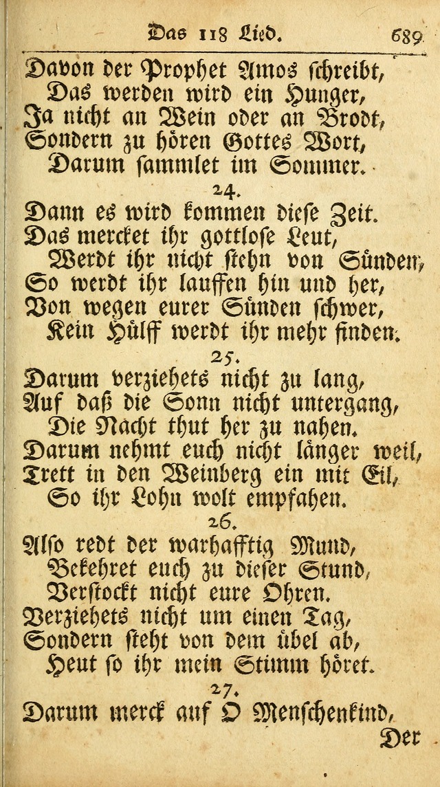 Ausbund, das ist Etliche Schöne Christliche Lieder wie sie in dem Gefängnüss zu Bassau in dem Schloß von den Schweitzer-Brüdern, und von anderen rechtgläubigen Christen hin und her gedichtet worden... page 689