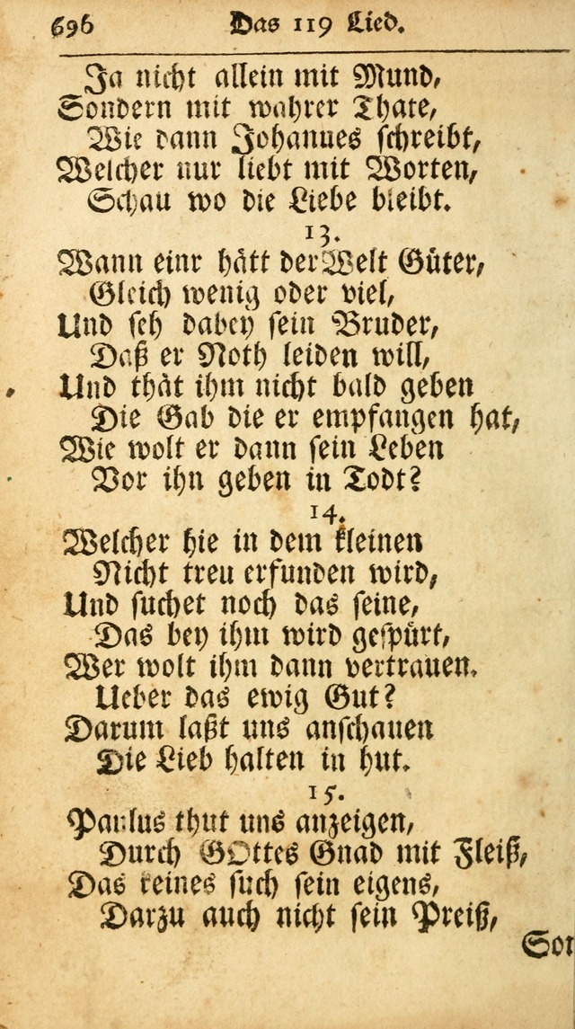 Ausbund, das ist Etliche Schöne Christliche Lieder wie sie in dem Gefängnüss zu Bassau in dem Schloß von den Schweitzer-Brüdern, und von anderen rechtgläubigen Christen hin und her gedichtet worden... page 696