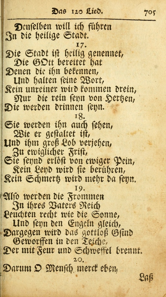 Ausbund, das ist Etliche Schöne Christliche Lieder wie sie in dem Gefängnüss zu Bassau in dem Schloß von den Schweitzer-Brüdern, und von anderen rechtgläubigen Christen hin und her gedichtet worden... page 705