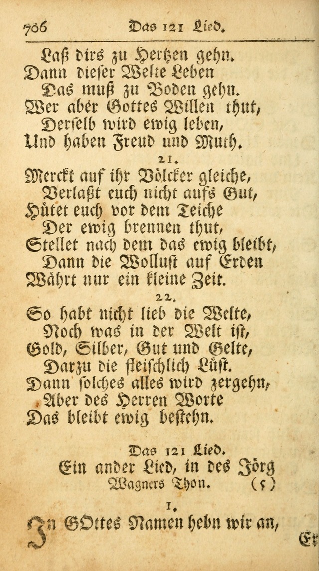 Ausbund, das ist Etliche Schöne Christliche Lieder wie sie in dem Gefängnüss zu Bassau in dem Schloß von den Schweitzer-Brüdern, und von anderen rechtgläubigen Christen hin und her gedichtet worden... page 706