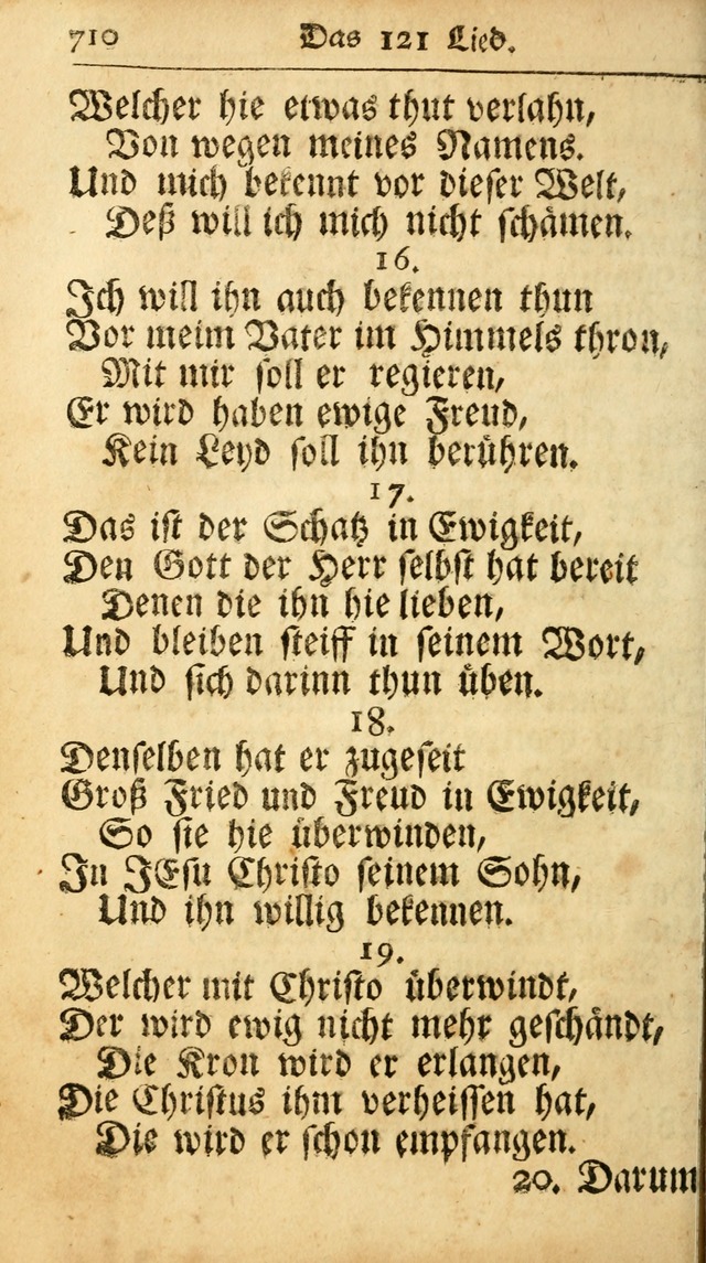 Ausbund, das ist Etliche Schöne Christliche Lieder wie sie in dem Gefängnüss zu Bassau in dem Schloß von den Schweitzer-Brüdern, und von anderen rechtgläubigen Christen hin und her gedichtet worden... page 710