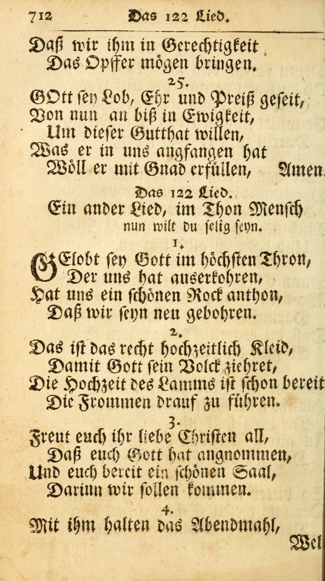 Ausbund, das ist Etliche Schöne Christliche Lieder wie sie in dem Gefängnüss zu Bassau in dem Schloß von den Schweitzer-Brüdern, und von anderen rechtgläubigen Christen hin und her gedichtet worden... page 712