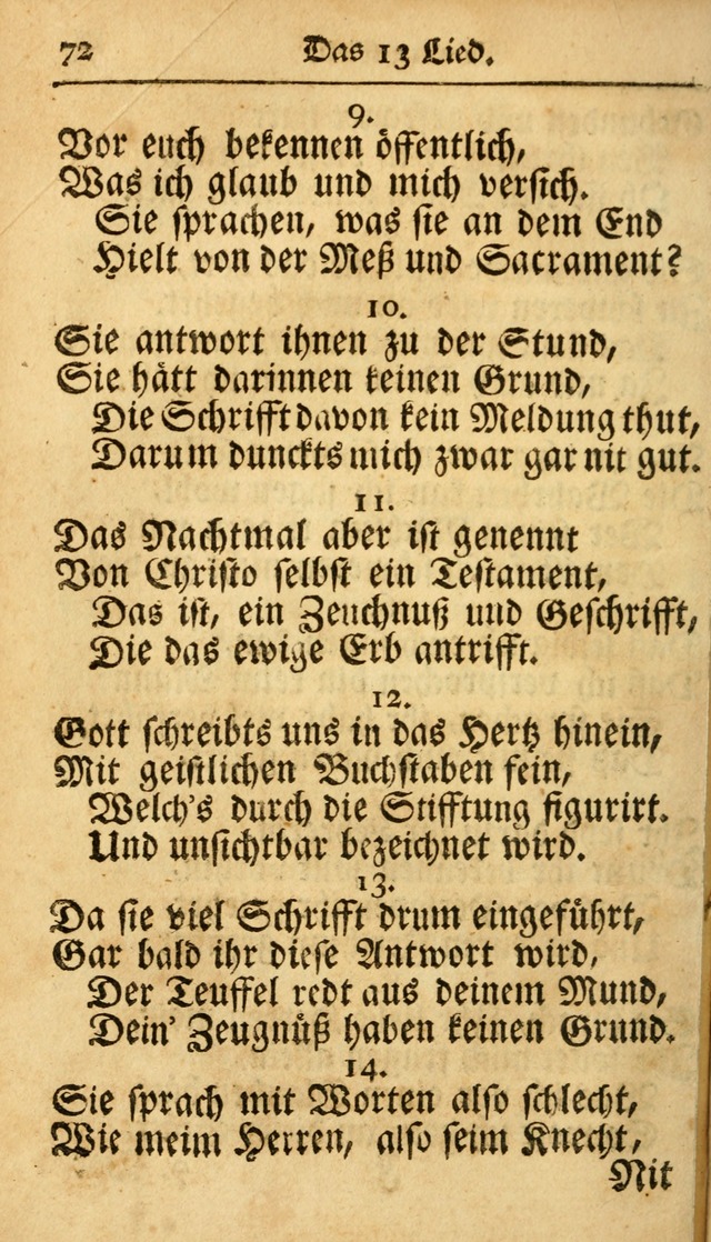 Ausbund, das ist Etliche Schöne Christliche Lieder wie sie in dem Gefängnüss zu Bassau in dem Schloß von den Schweitzer-Brüdern, und von anderen rechtgläubigen Christen hin und her gedichtet worden... page 72