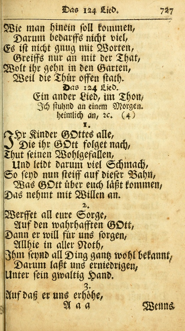 Ausbund, das ist Etliche Schöne Christliche Lieder wie sie in dem Gefängnüss zu Bassau in dem Schloß von den Schweitzer-Brüdern, und von anderen rechtgläubigen Christen hin und her gedichtet worden... page 727