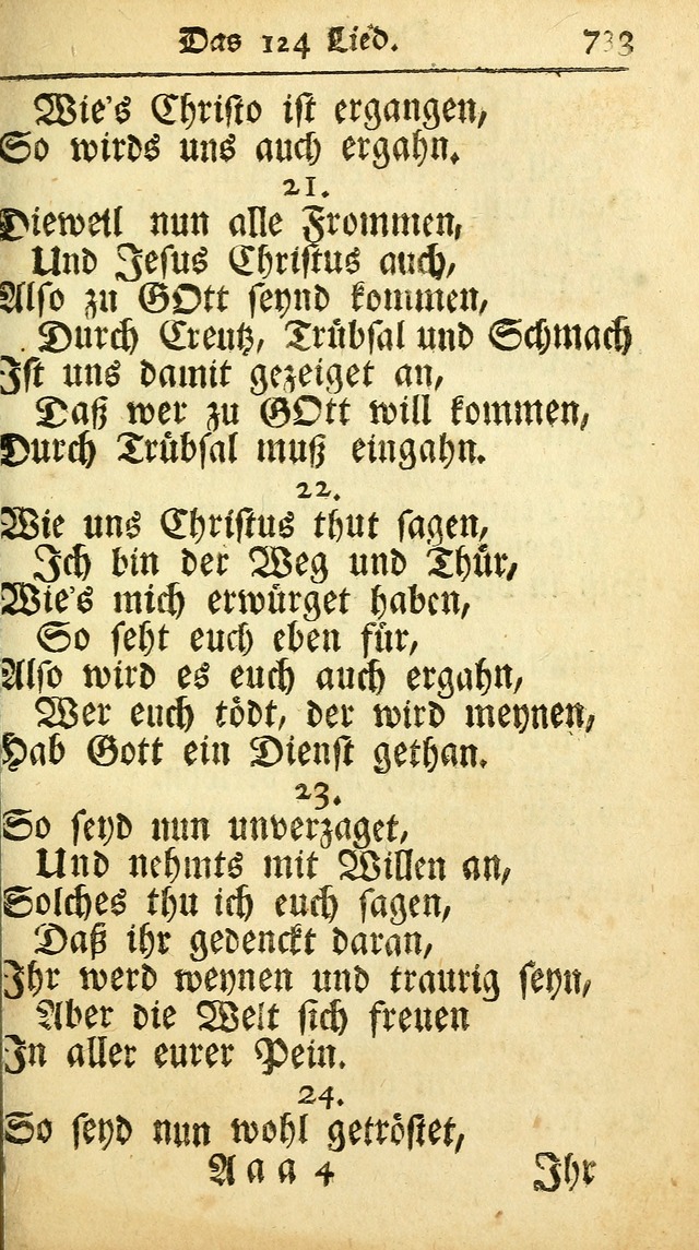 Ausbund, das ist Etliche Schöne Christliche Lieder wie sie in dem Gefängnüss zu Bassau in dem Schloß von den Schweitzer-Brüdern, und von anderen rechtgläubigen Christen hin und her gedichtet worden... page 733