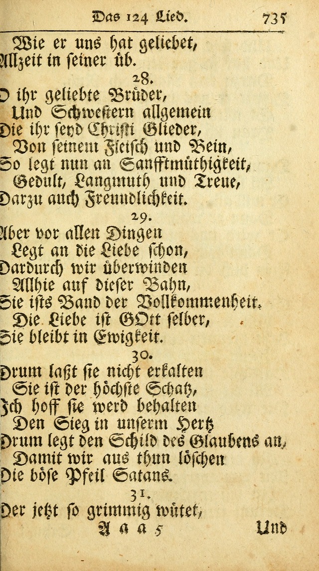 Ausbund, das ist Etliche Schöne Christliche Lieder wie sie in dem Gefängnüss zu Bassau in dem Schloß von den Schweitzer-Brüdern, und von anderen rechtgläubigen Christen hin und her gedichtet worden... page 735