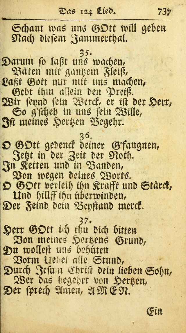 Ausbund, das ist Etliche Schöne Christliche Lieder wie sie in dem Gefängnüss zu Bassau in dem Schloß von den Schweitzer-Brüdern, und von anderen rechtgläubigen Christen hin und her gedichtet worden... page 737