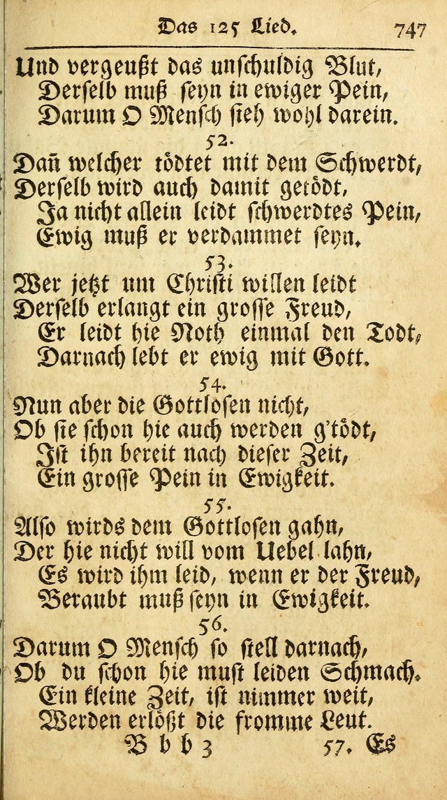 Ausbund, das ist Etliche Schöne Christliche Lieder wie sie in dem Gefängnüss zu Bassau in dem Schloß von den Schweitzer-Brüdern, und von anderen rechtgläubigen Christen hin und her gedichtet worden... page 747