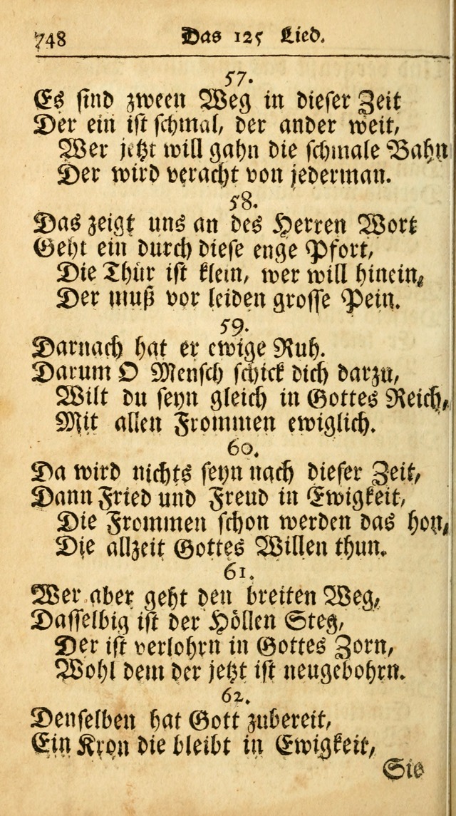 Ausbund, das ist Etliche Schöne Christliche Lieder wie sie in dem Gefängnüss zu Bassau in dem Schloß von den Schweitzer-Brüdern, und von anderen rechtgläubigen Christen hin und her gedichtet worden... page 748