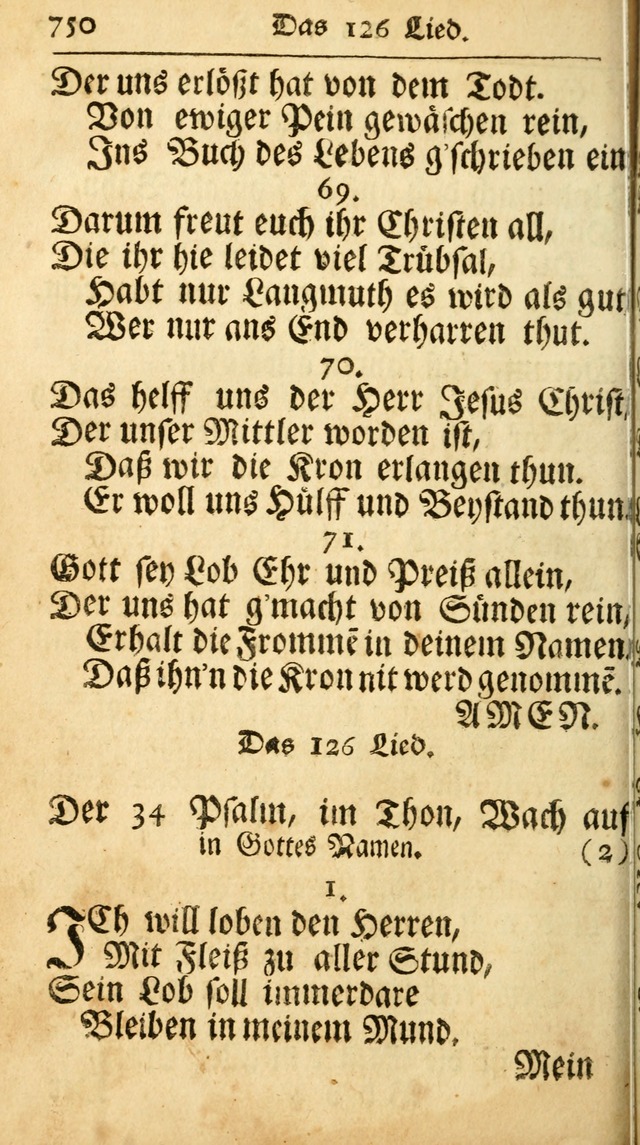 Ausbund, das ist Etliche Schöne Christliche Lieder wie sie in dem Gefängnüss zu Bassau in dem Schloß von den Schweitzer-Brüdern, und von anderen rechtgläubigen Christen hin und her gedichtet worden... page 750