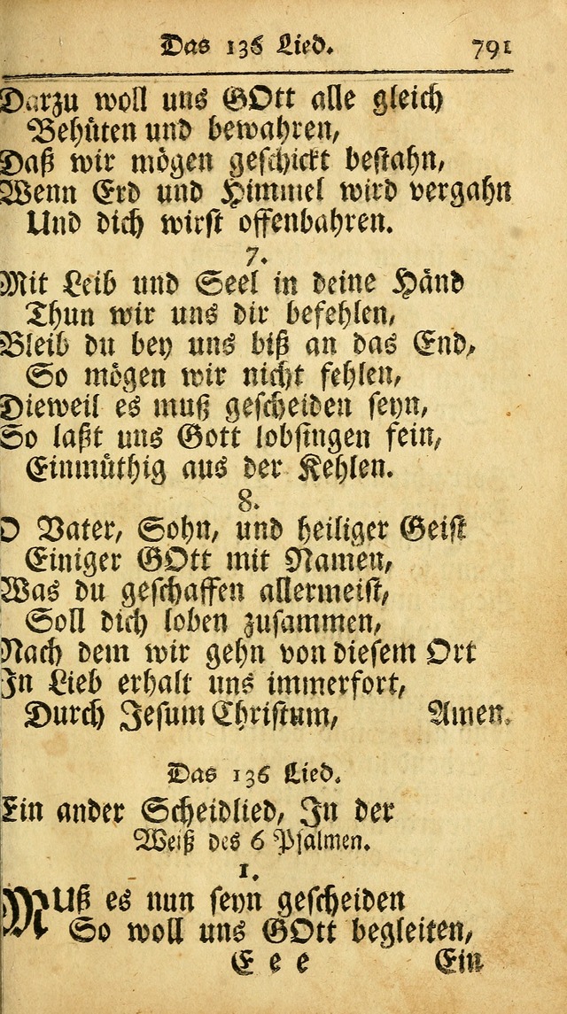 Ausbund, das ist Etliche Schöne Christliche Lieder wie sie in dem Gefängnüss zu Bassau in dem Schloß von den Schweitzer-Brüdern, und von anderen rechtgläubigen Christen hin und her gedichtet worden... page 791