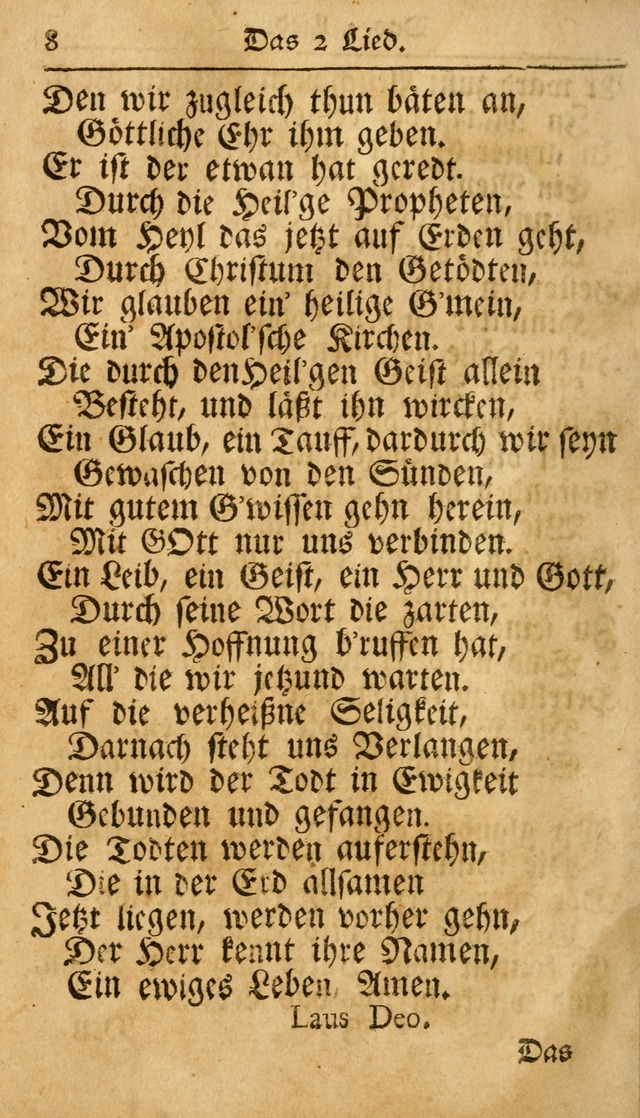 Ausbund, das ist Etliche Schöne Christliche Lieder wie sie in dem Gefängnüss zu Bassau in dem Schloß von den Schweitzer-Brüdern, und von anderen rechtgläubigen Christen hin und her gedichtet worden... page 8