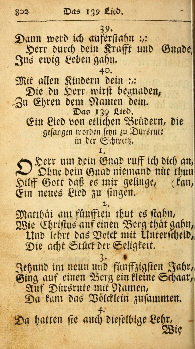 Ausbund, das ist Etliche Schöne Christliche Lieder wie sie in dem Gefängnüss zu Bassau in dem Schloß von den Schweitzer-Brüdern, und von anderen rechtgläubigen Christen hin und her gedichtet worden... page 802